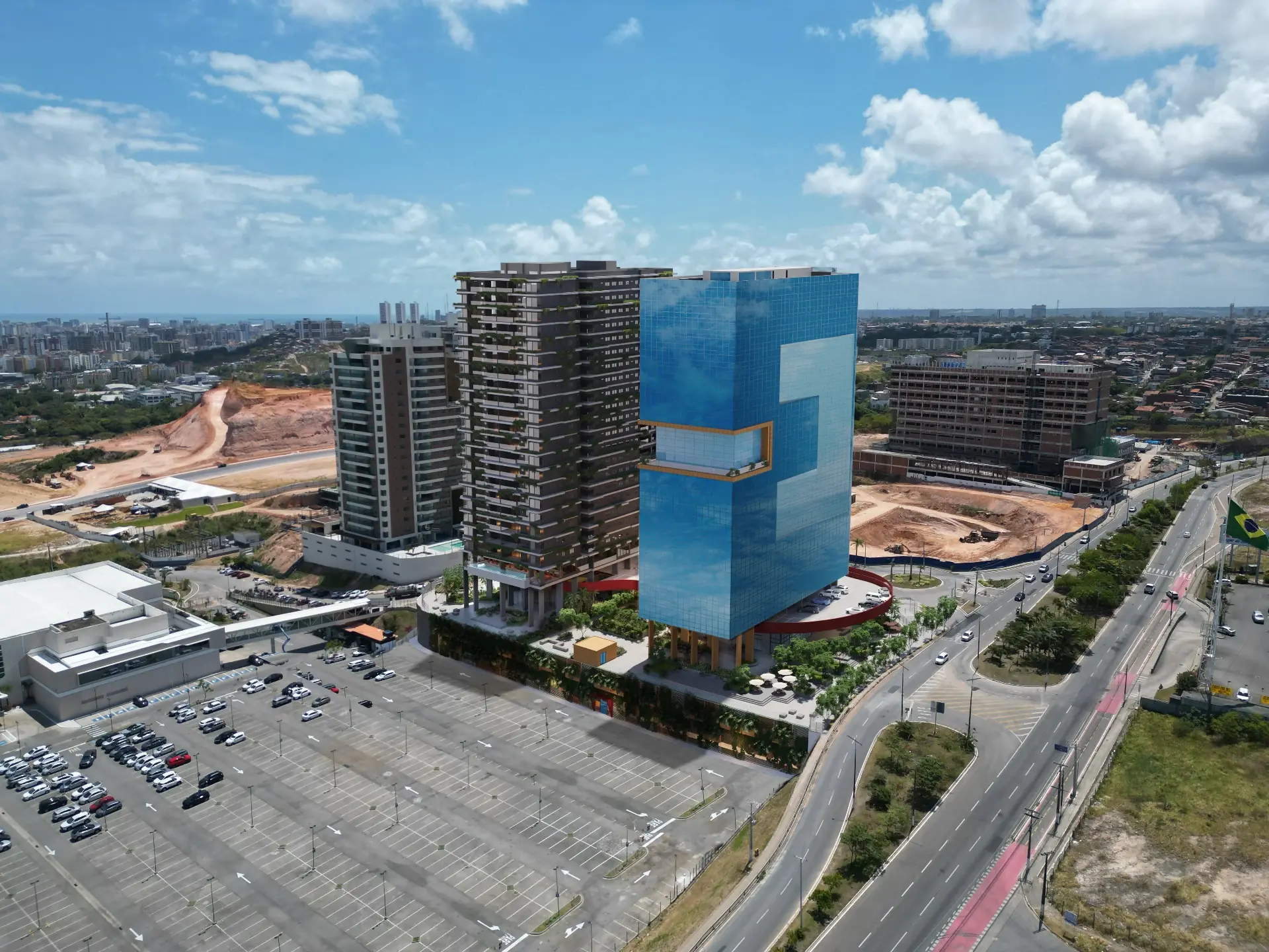 Vista aérea da torre The Office no complexo Parque Shopping em Maceió